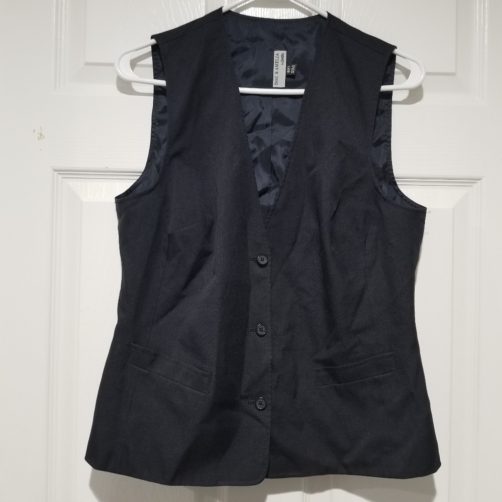 Doc & Amelia Women's Navy Blue Button Down Front Pocket Tailored Suited Vest